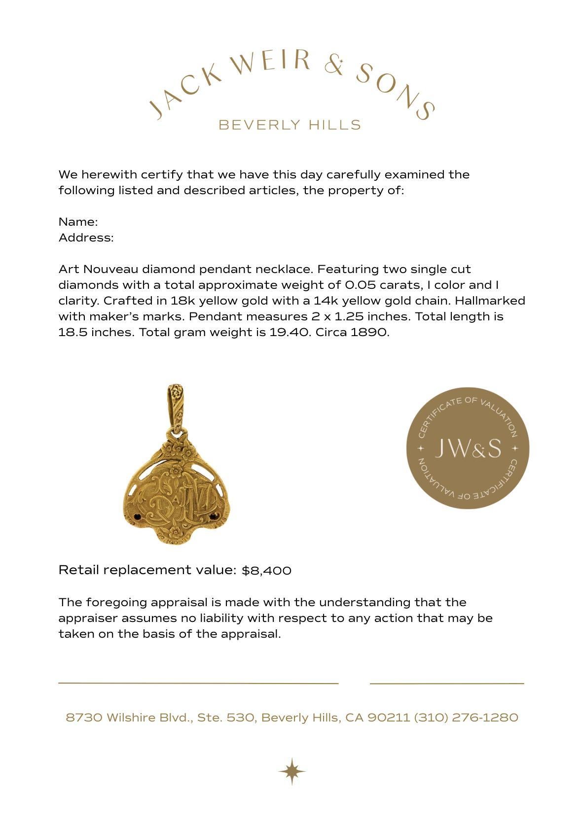 Collier pendentif Art Nouveau en or jaune 18k et 14k Bon état - En vente à Beverly Hills, CA