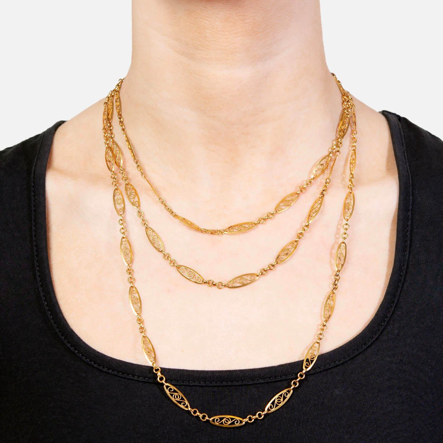 Collier à maillons en fil de fer français 18k Art Nouveau en vente 1