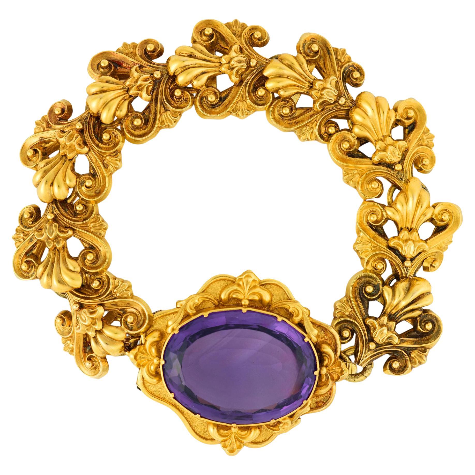 Art Nouveau 18k gold amethyst bracelet