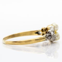 Art Nouveau 18 Karat Gold and Platinum Diamonds and Pearls Ring