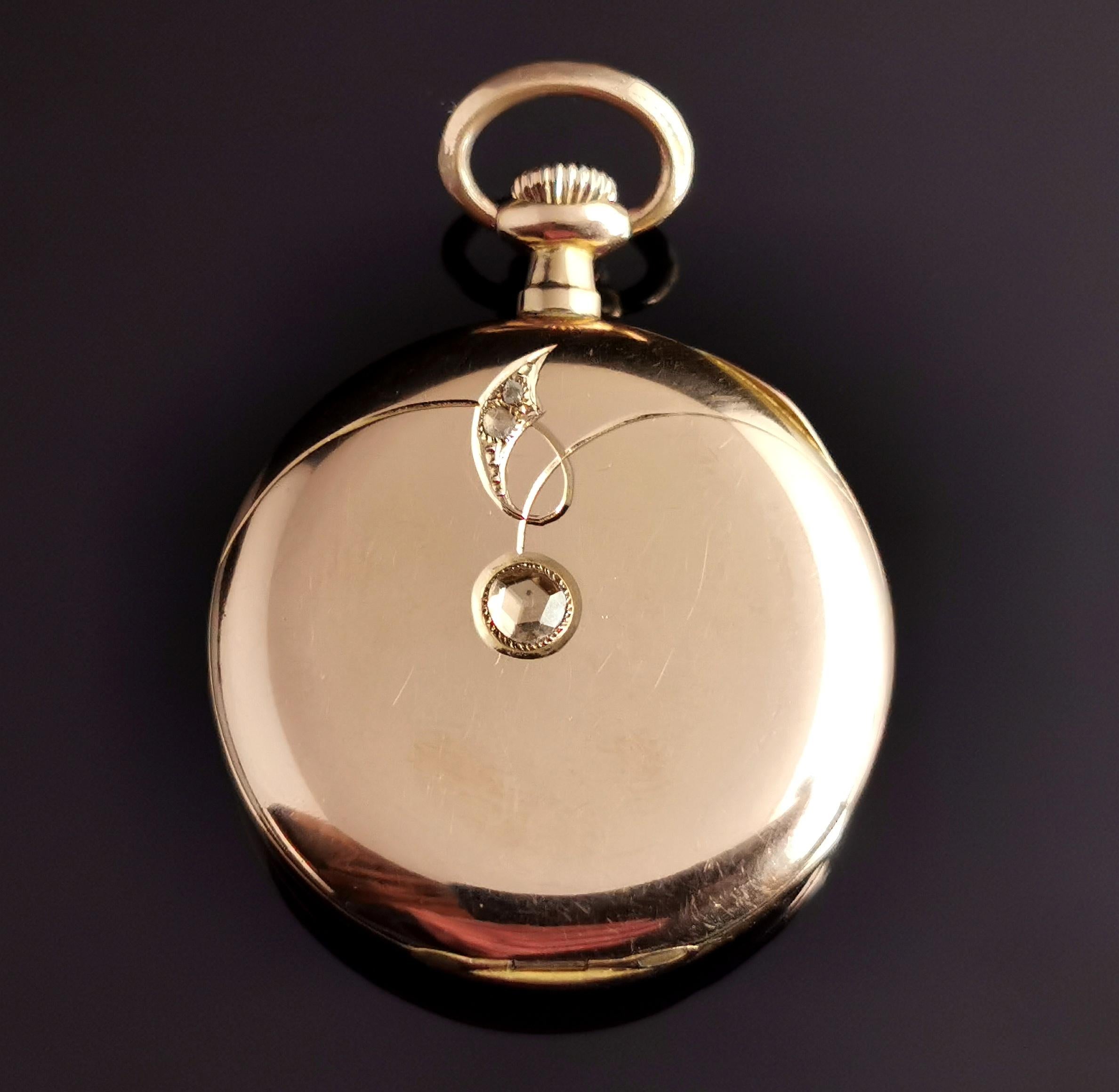 Art Nouveau 18k Gold Diamond Pocket Watch, Fob Watch, Escasany For Sale 4