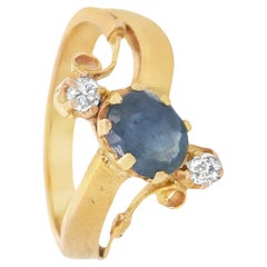 Anello Art Nouveau in oro 18k con diamanti e zaffiro