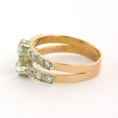 Art Nouveau 18k Gold Silver Cocktail Ring with 1.00ct Diamonds, 1920