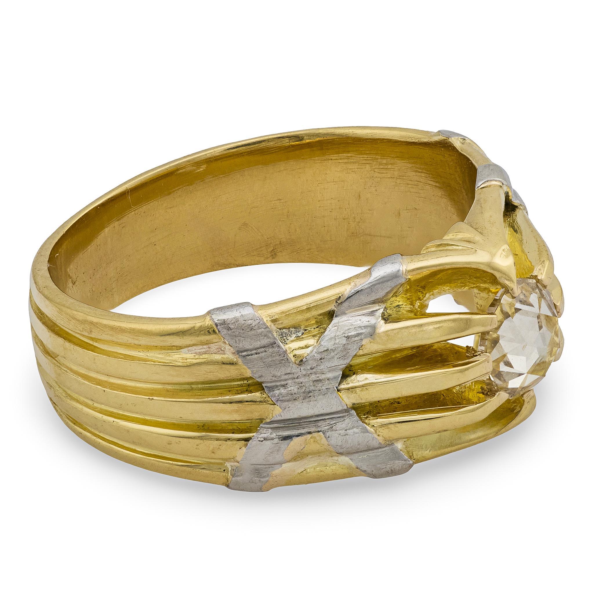 Grezzo Anello di fidanzamento in stile Art Nouveau con diamanti in 18k/platino da 0,41 carati in vendita
