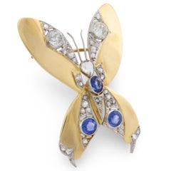 Art Nouveau 18k/Platinum Sapphire & Diamond Butterfly Pin/Pendant