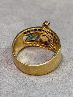 Art Nouveau 18K Plique A Jour Enamel Diamond Sapphire Pearl Floral Ring Sz 6.5