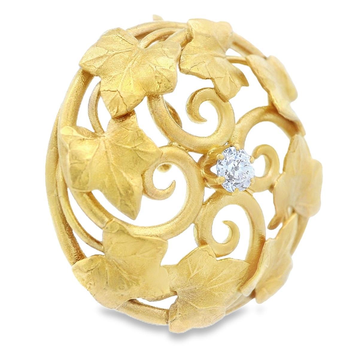 Art Nouveau 18k Yellow Gold and Old Mine Cut Diamond Watch Holder/Pendant In Good Condition For Sale In Lexington, KY
