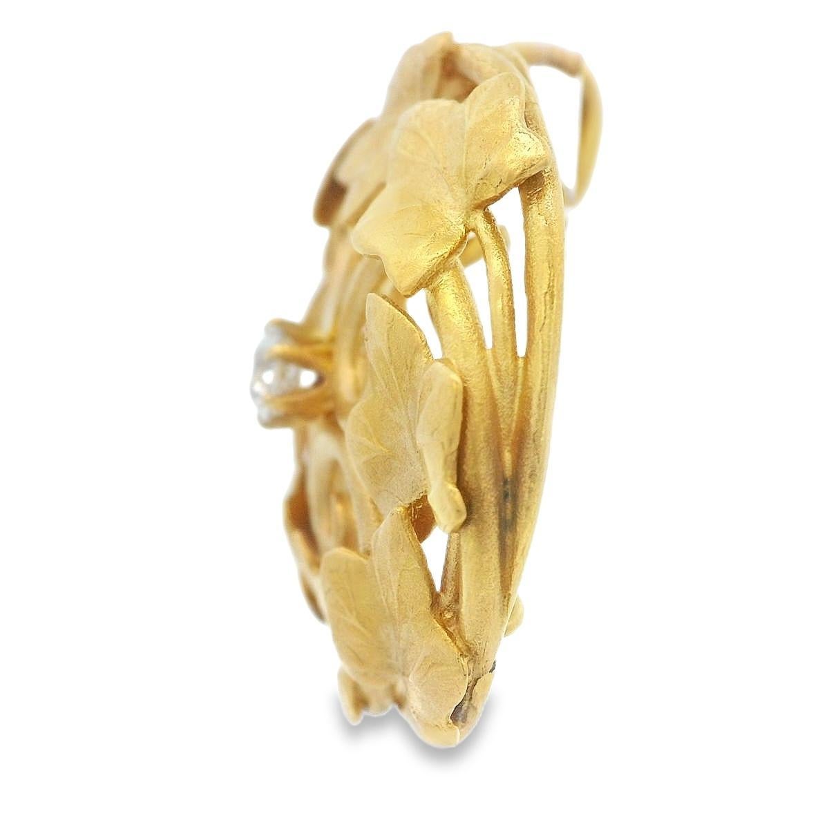 Art Nouveau 18k Yellow Gold and Old Mine Cut Diamond Watch Holder/Pendant For Sale 1