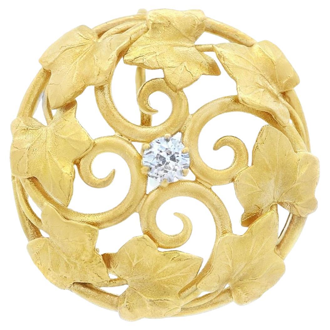 Art Nouveau 18k Yellow Gold and Old Mine Cut Diamond Watch Holder/Pendant