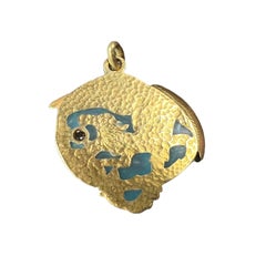 Art Nouveau 18K Yellow Gold Plique a Jour Enamel and Diamond Dragon Pendant