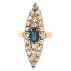 Art Nouveau 1900s Ring in 18kt Gold with Diamonds and Sapphire