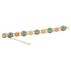 Art Nouveau 18kt Yellow Gold and Jade Bracelet