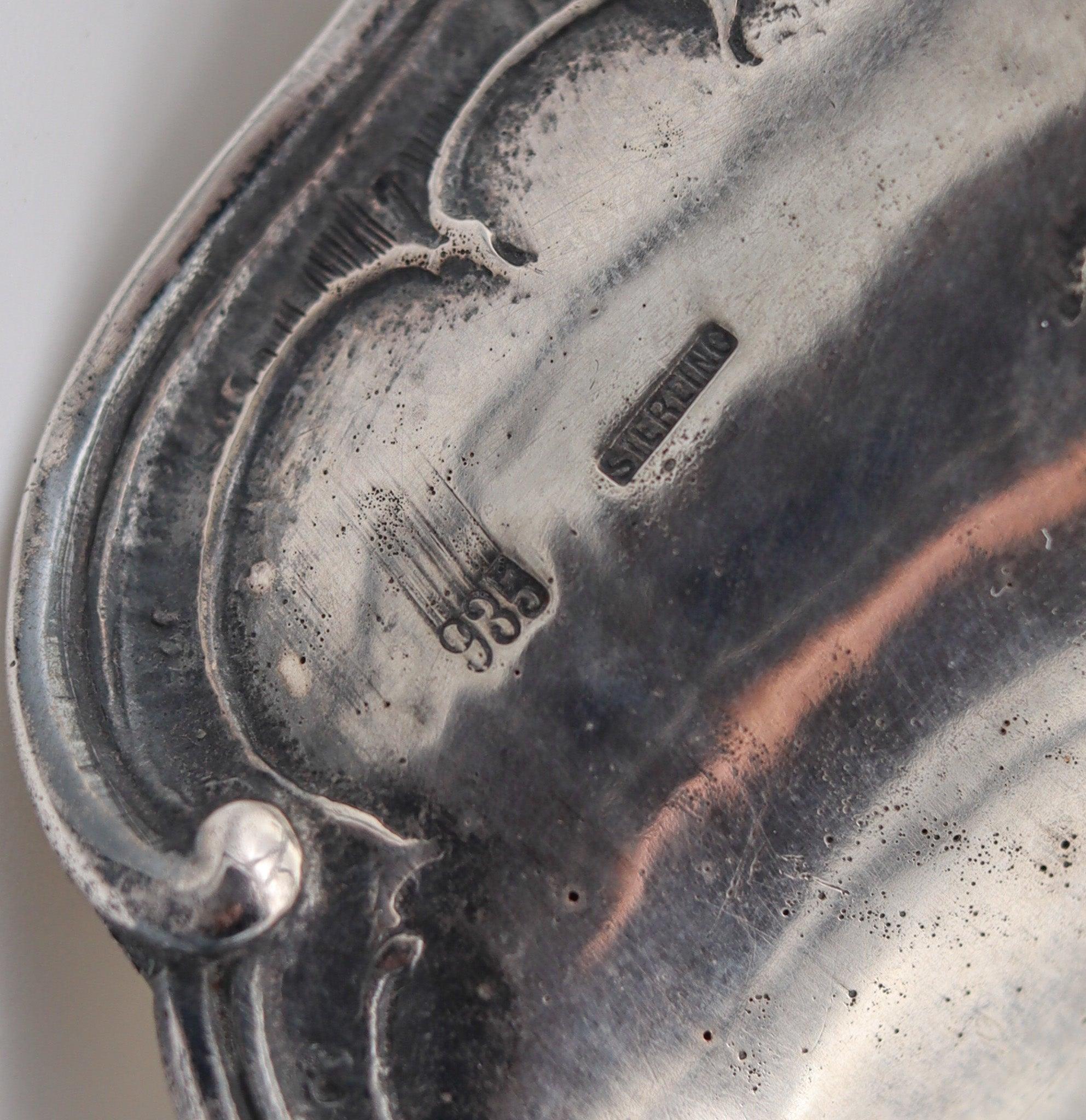 ART NOUVEAU 1900 Antique German Spoon Rest In .935 Silver With Reindeer & Sleigh 4
