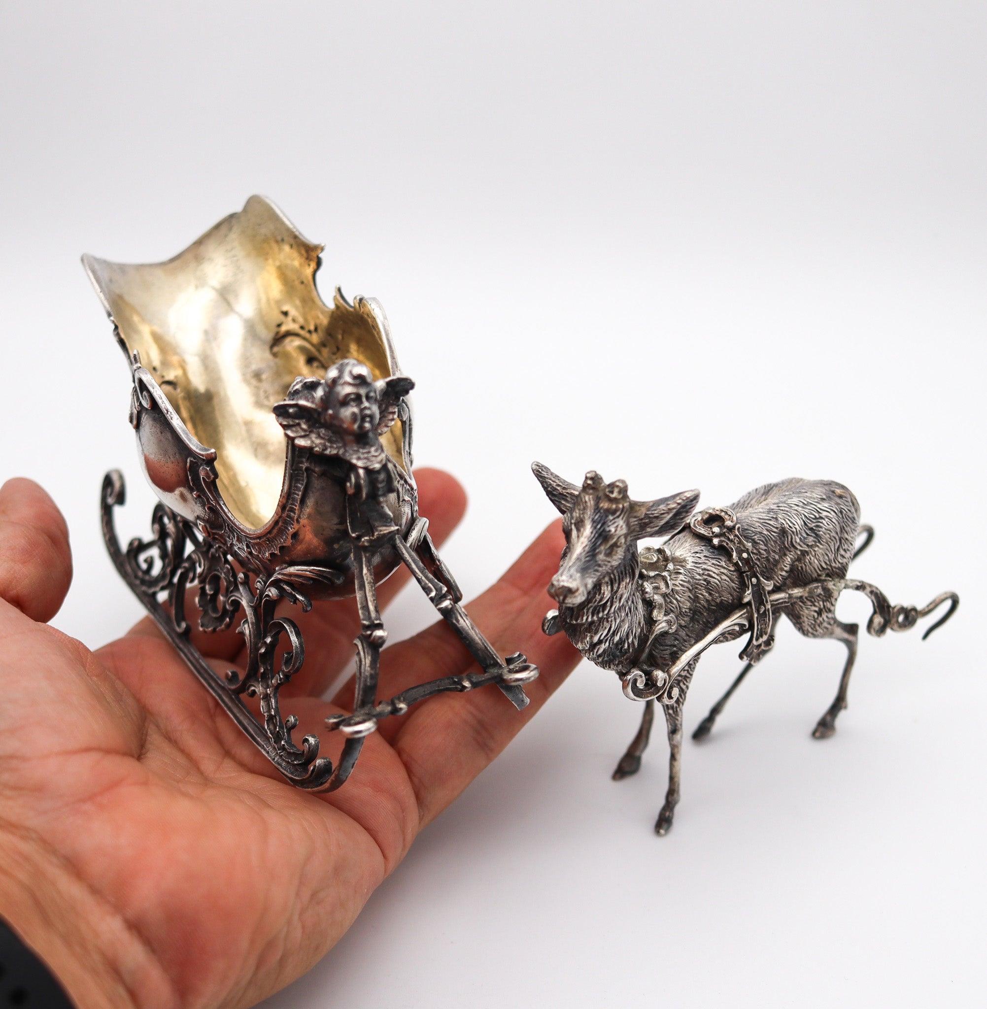ART NOUVEAU 1900 Antique German Spoon Rest In .935 Silver With Reindeer & Sleigh 5