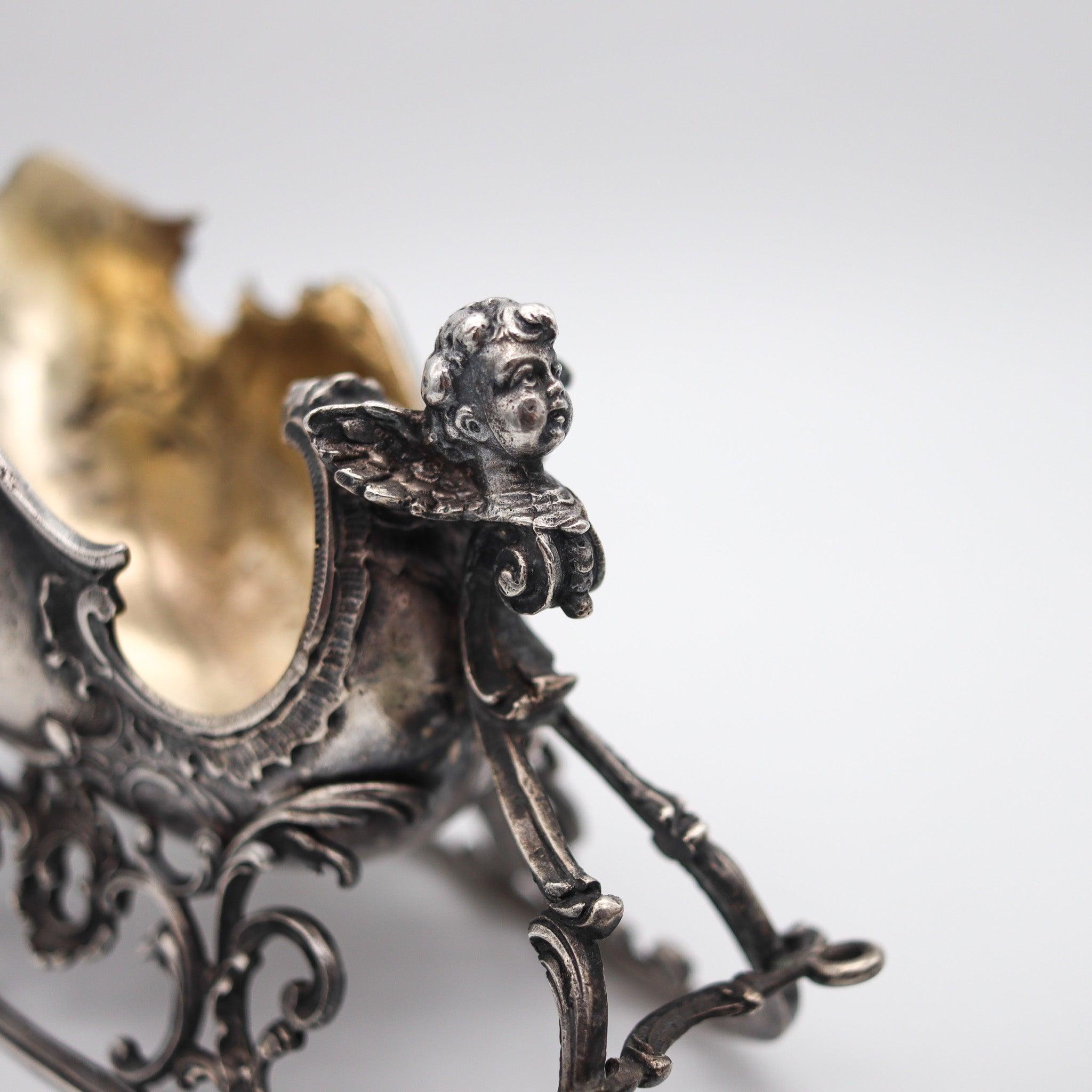 ART NOUVEAU 1900 Antique German Spoon Rest In .935 Silver With Reindeer & Sleigh 2