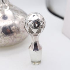 ART NOUVEAU 1900 Clear Glass Decanter-Bottle With Overlay .999 Sterling Silver