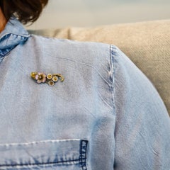 ART NOUVEAU 1900 Edwardian Enameled Flowers Brooch In 18Kt Gold With Diamond