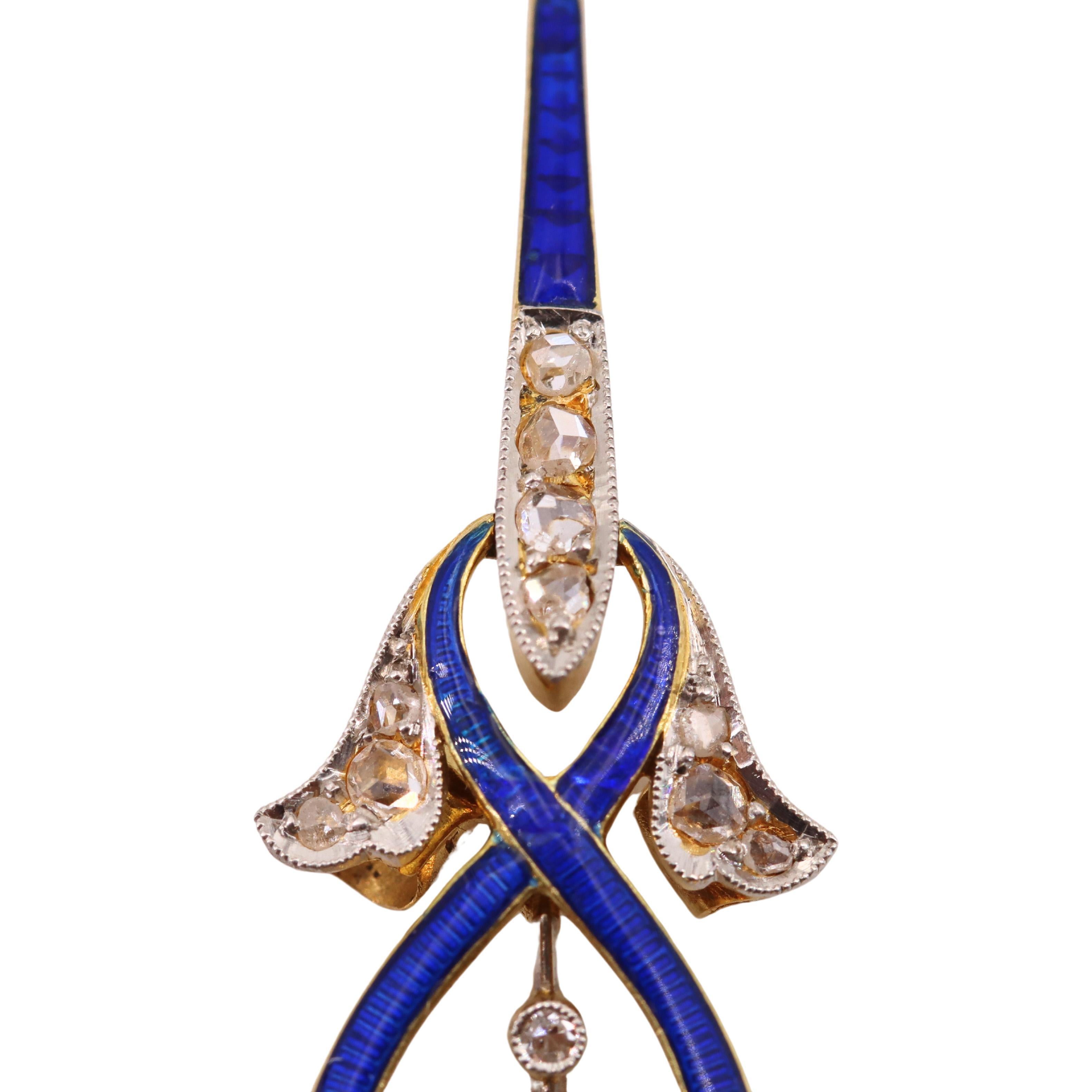 Women's or Men's Art Nouveau 1900 Enamel Pendant Necklace in 18kt Gold and Platinum with Diamonds For Sale