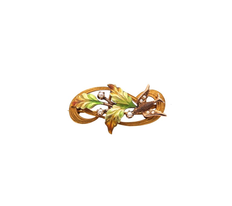 Paire De Broches Art Nouveau En Or 10k Avec Perles D'Eau Douce Et Motif Fleur - Bijoux Vintage Wilson Brothers