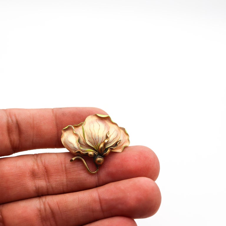 Broche Ancienne Art Nouveau Or 14K Et Opales - Vintage Occasion - Style Fleur Bleu
