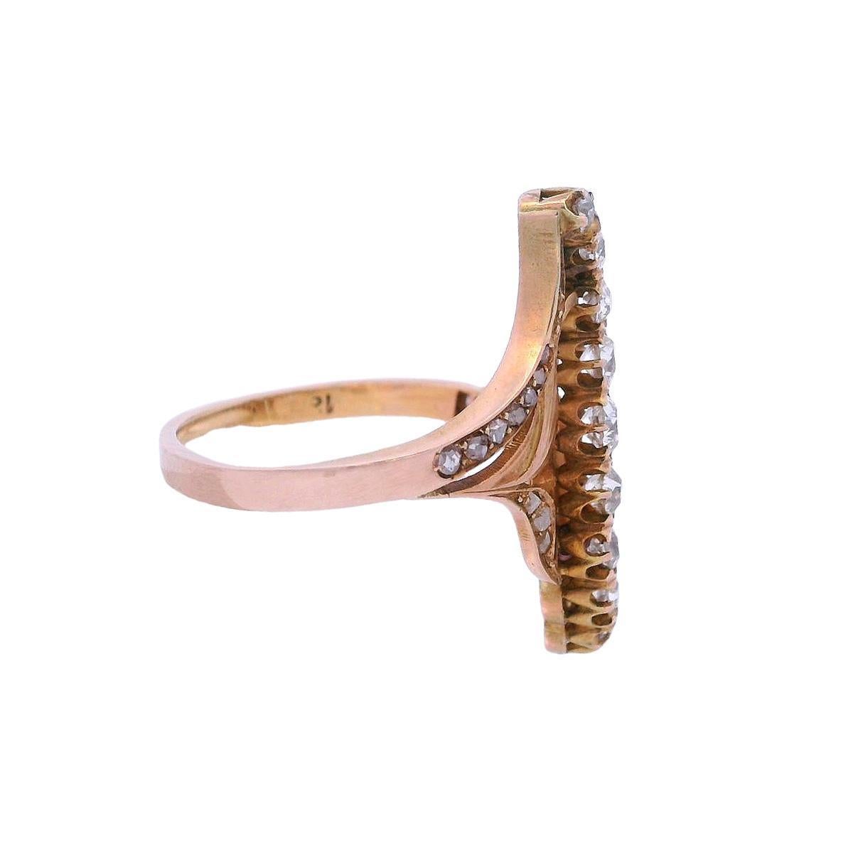 Anello Art Nouveau 1900 in oro giallo 18 carati con diamanti In condizioni ottime in vendita a Aventura, FL