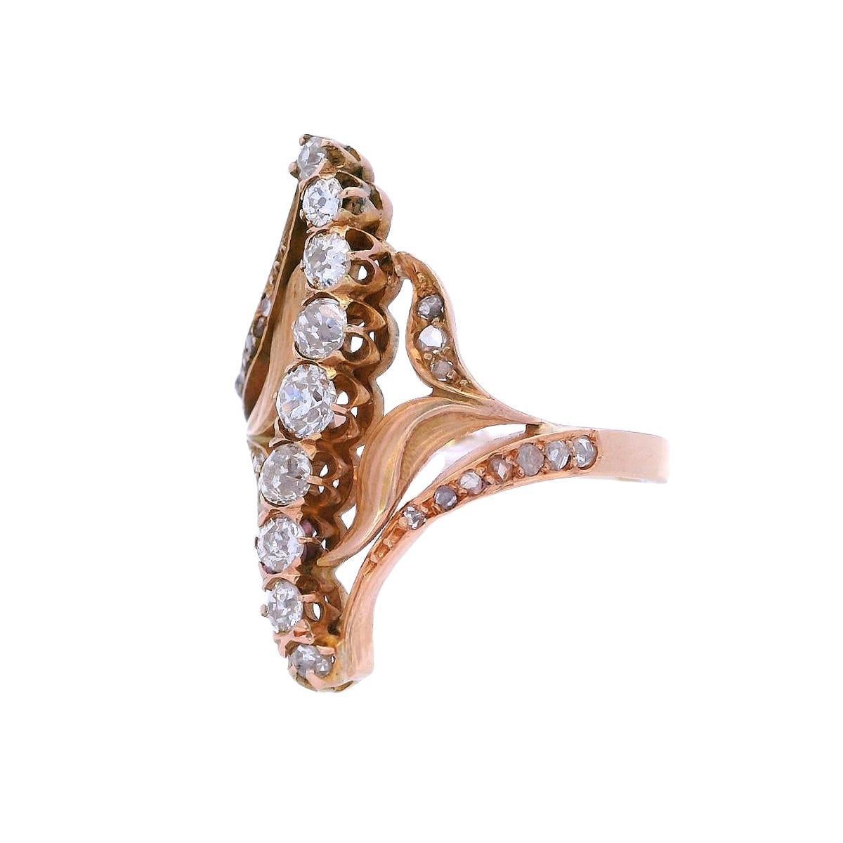 Anello Art Nouveau 1900 in oro giallo 18 carati con diamanti in vendita 1