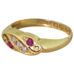 Antique Art Nouveau 1908 Ruby and Diamond Five-Stone Ring