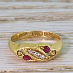 Art Nouveau 1908 Ruby and Diamond Five-Stone Ring