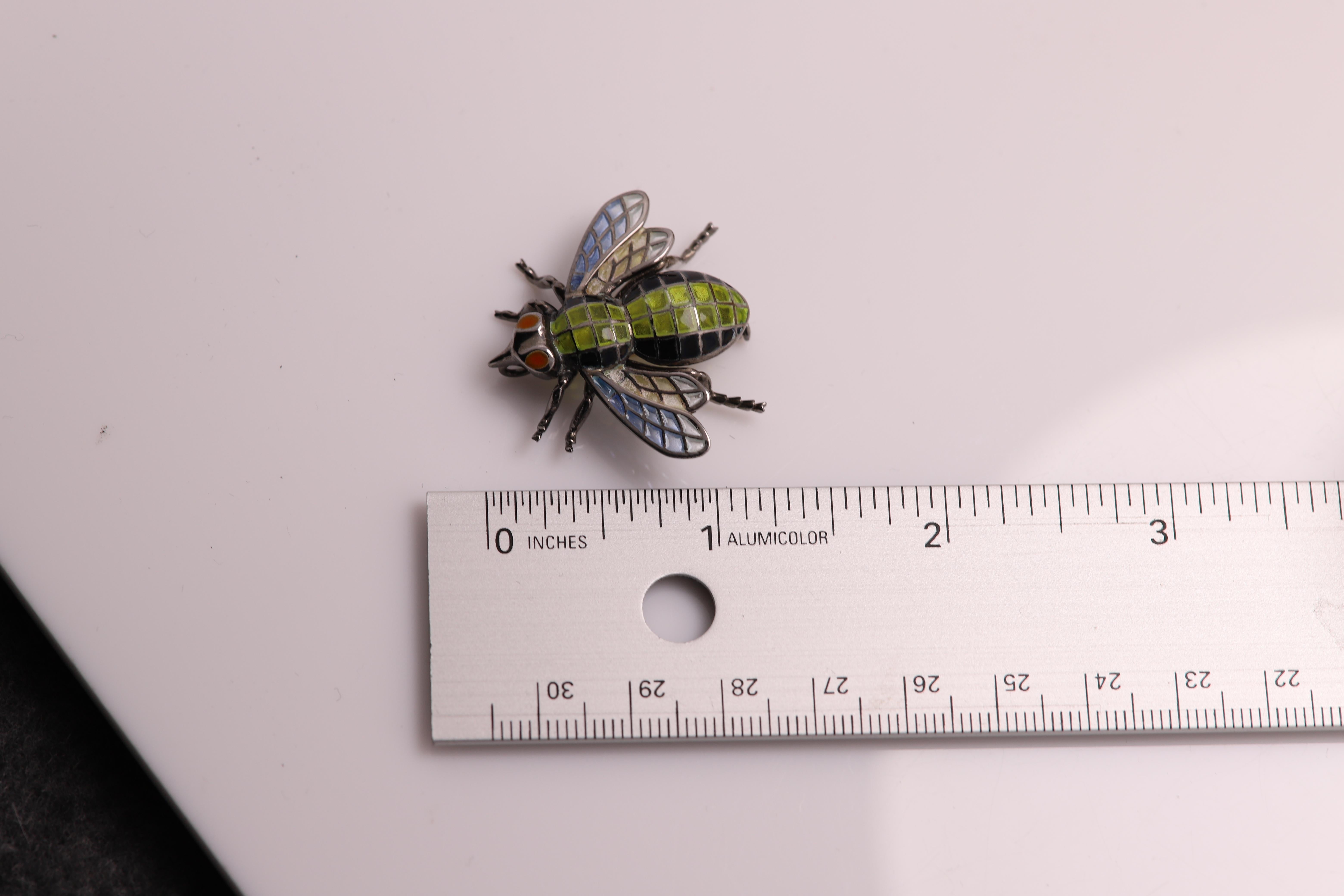Art Nouveau 1910 Enamel Fly - Pendant & Pin Brooch Sterling Silver 925 4