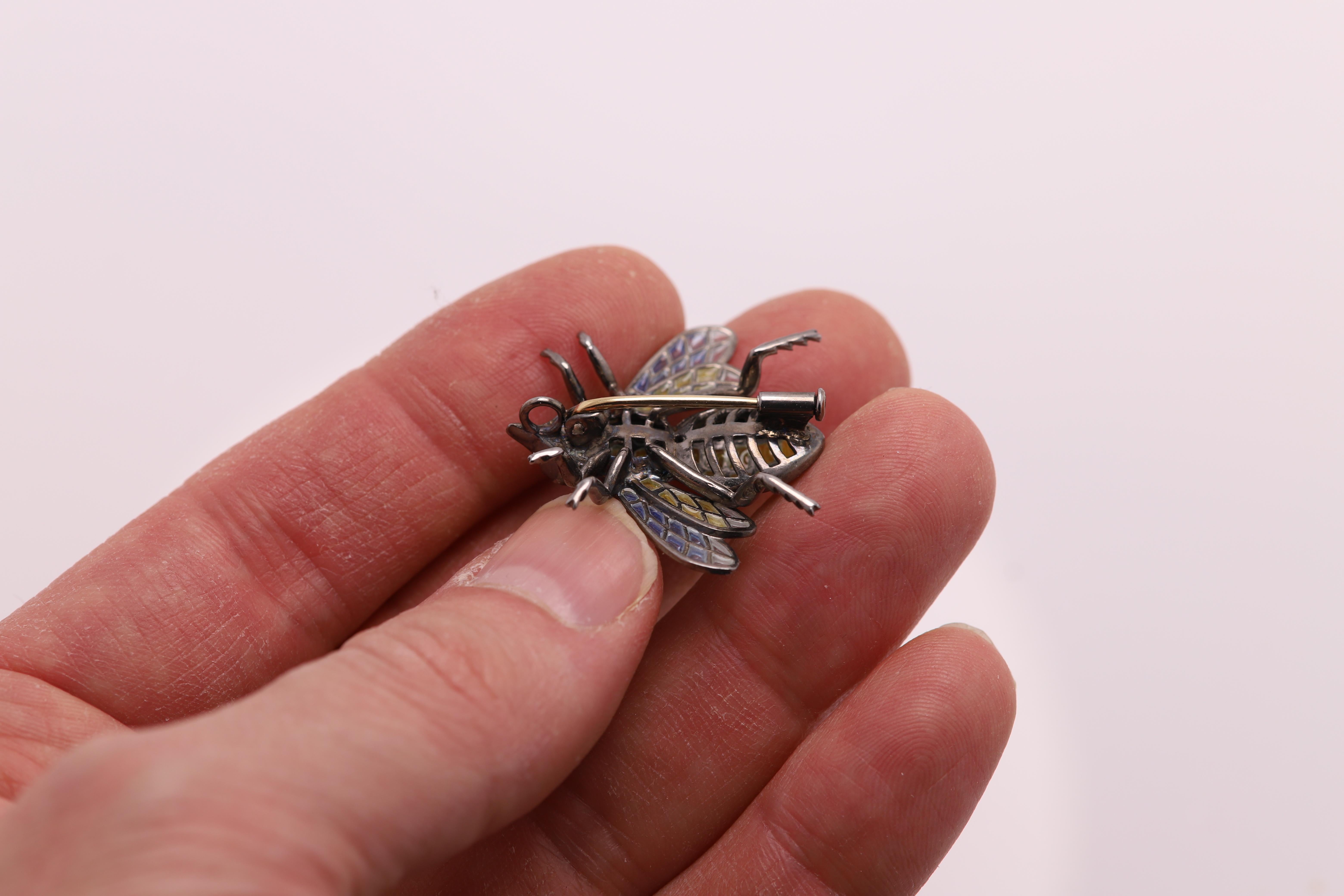 Art Nouveau 1910 Enamel Fly - Pendant & Pin Brooch Sterling Silver 925 In New Condition For Sale In Brooklyn, NY