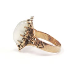 Art Nouveau 1910s Moonstone and Seed Pearls Ring, 14 Karat Rose Gold