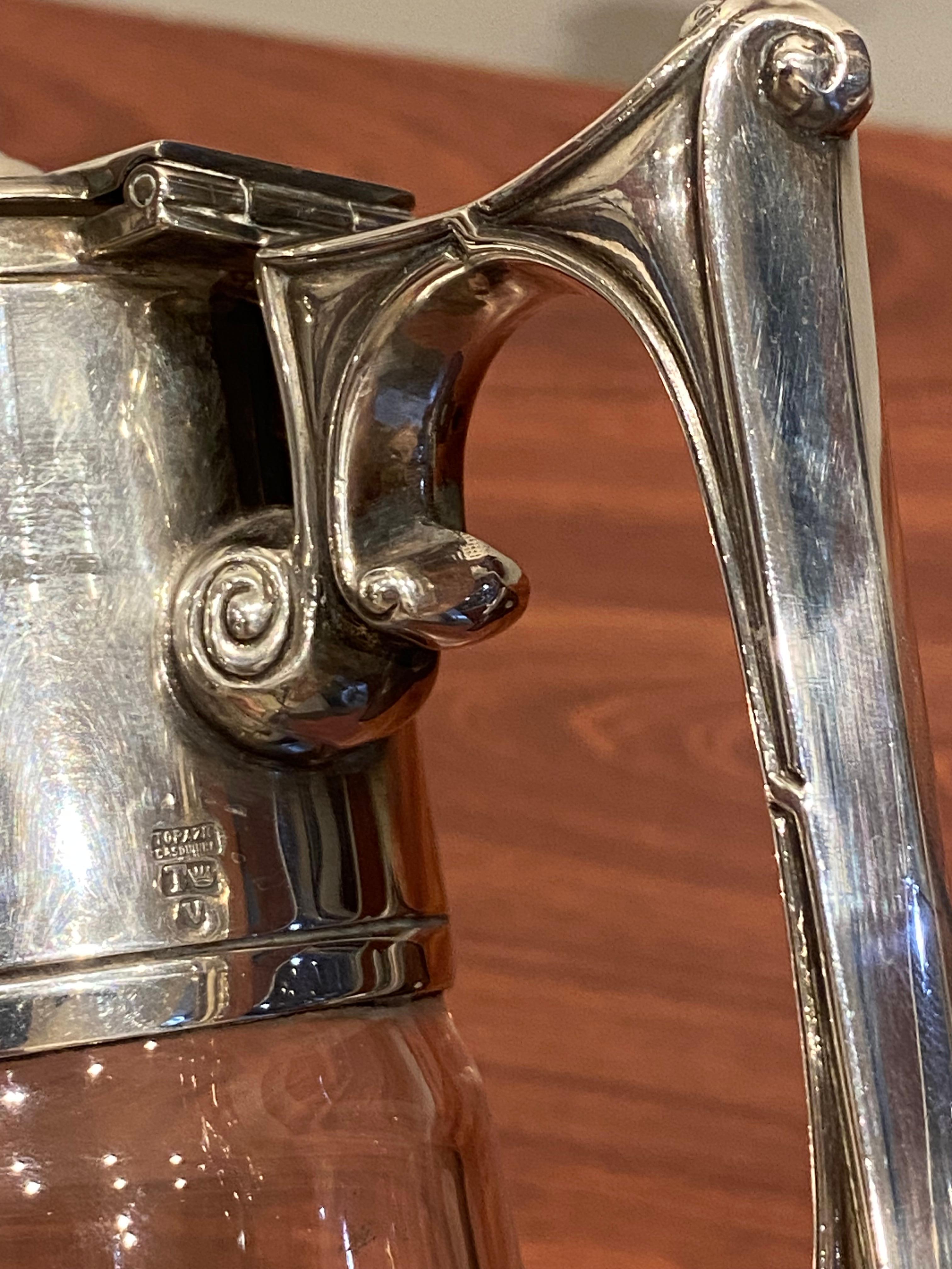 Art-Nouveau 1940's Silver Plated Claret Jug by Topazio Casquinha, Portugal. In Excellent Condition For Sale In MELBOURNE, AU