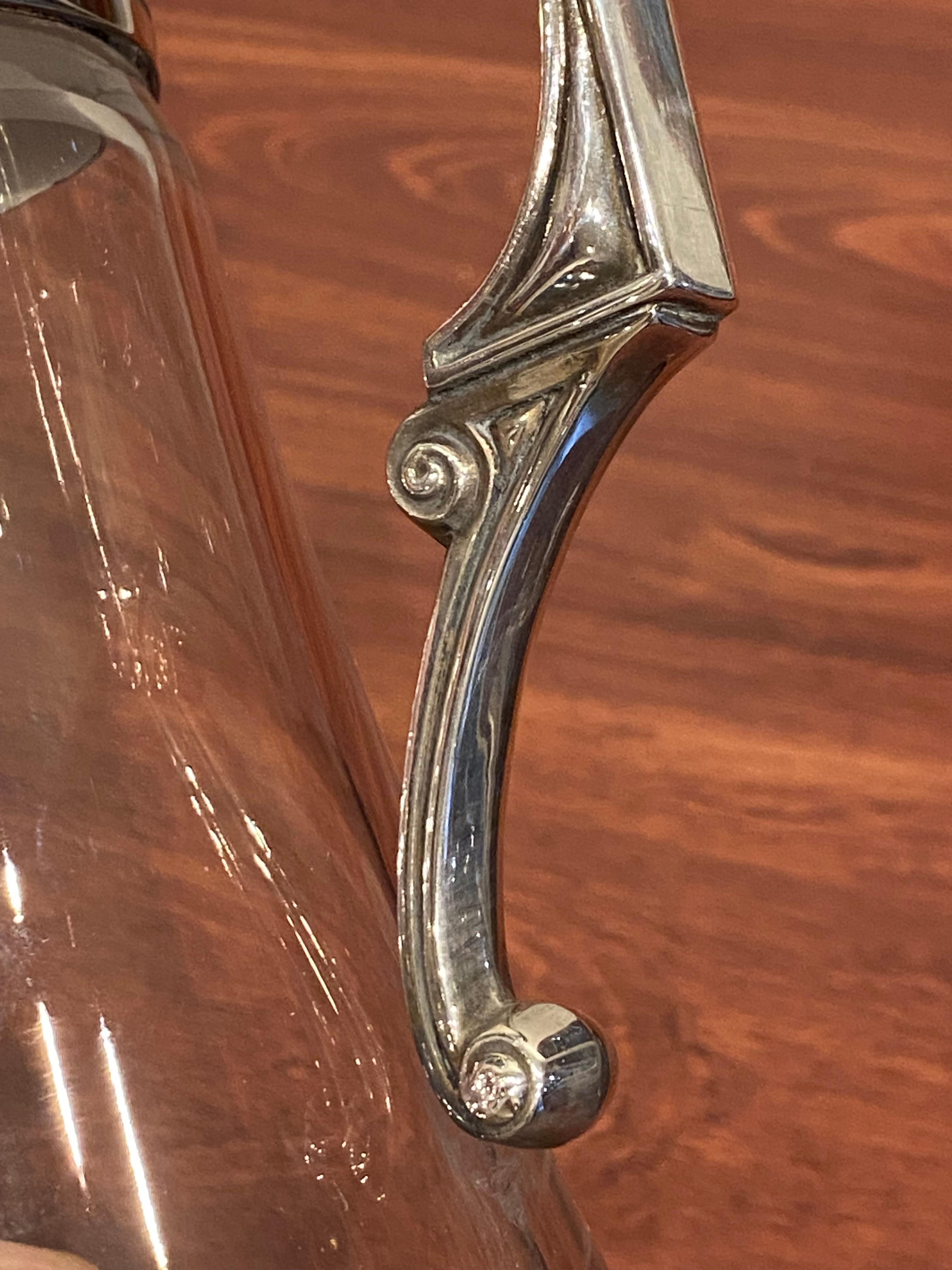 Women's or Men's Art-Nouveau 1940's Silver Plated Claret Jug by Topazio Casquinha, Portugal. For Sale