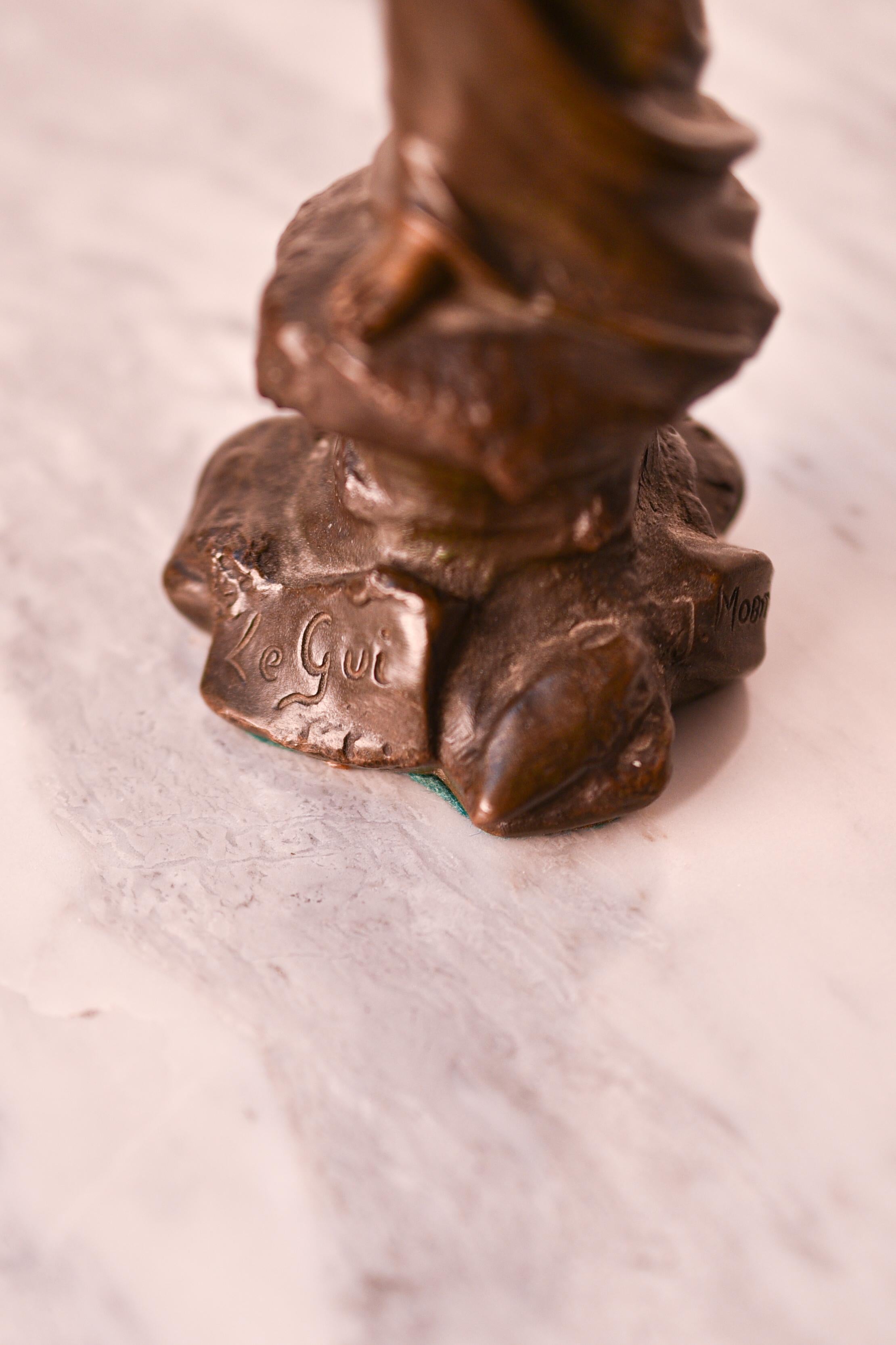 Bronze Art Nouveau 19th century bronze statue of woman holding a mistletoe, by Monmany
