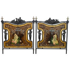 Art Nouveau 19th Century Italian Hand Painted Iron Double Bed