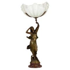 Art Nouveau 20th Century Spelter Sculpture & Lamp by Hippolyte Moreau 