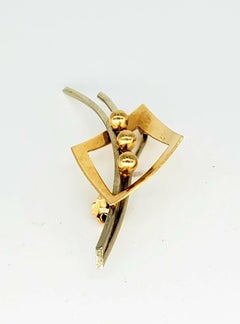 Art Nouveau 2-Tone Abstract 3D Sphere Brooch Pin 18 Karat Gold