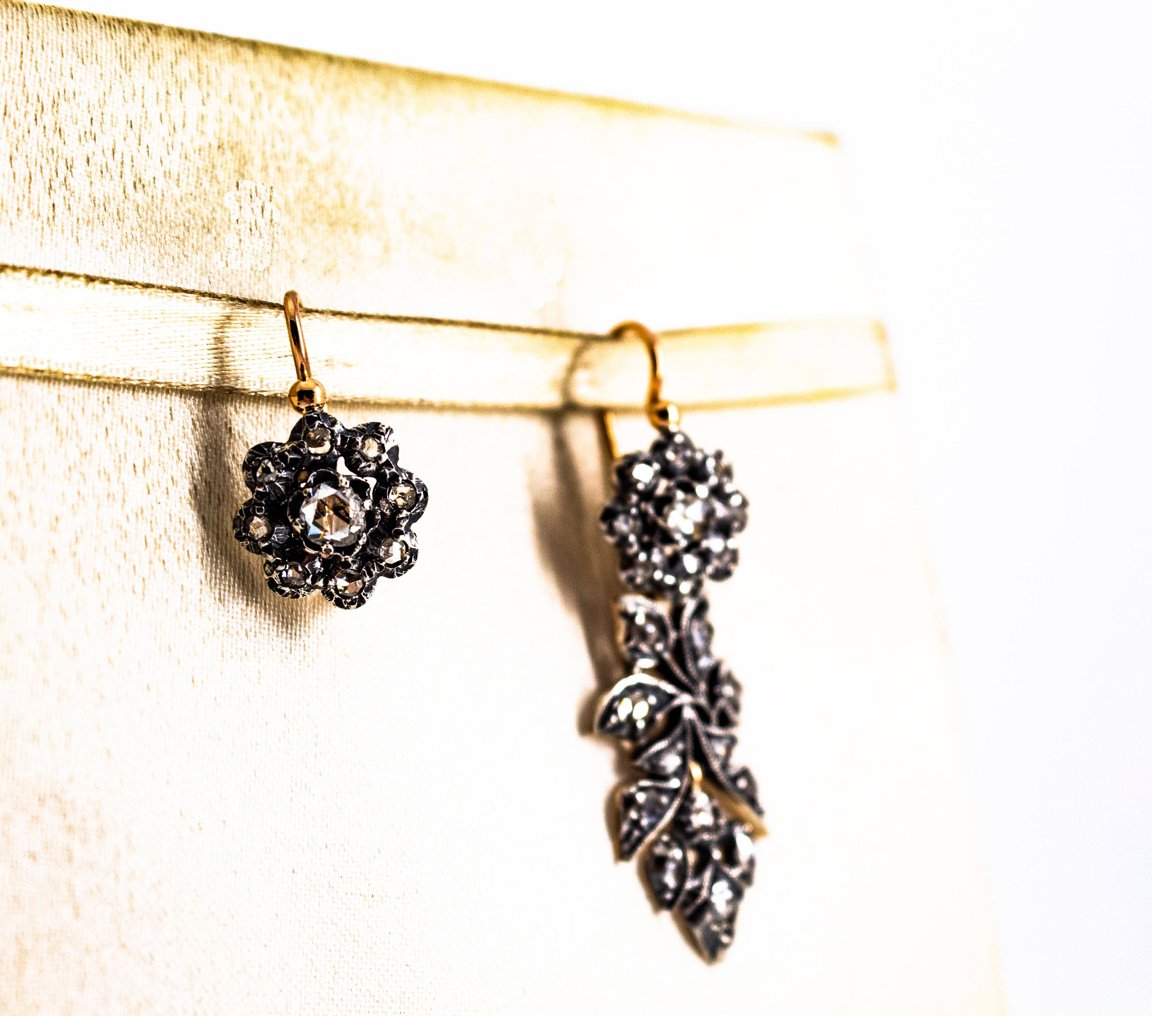 Boucles d'oreilles à levier Art Nouveau en or jaune avec diamants blancs taille rose de 2,00 carats en vente 4