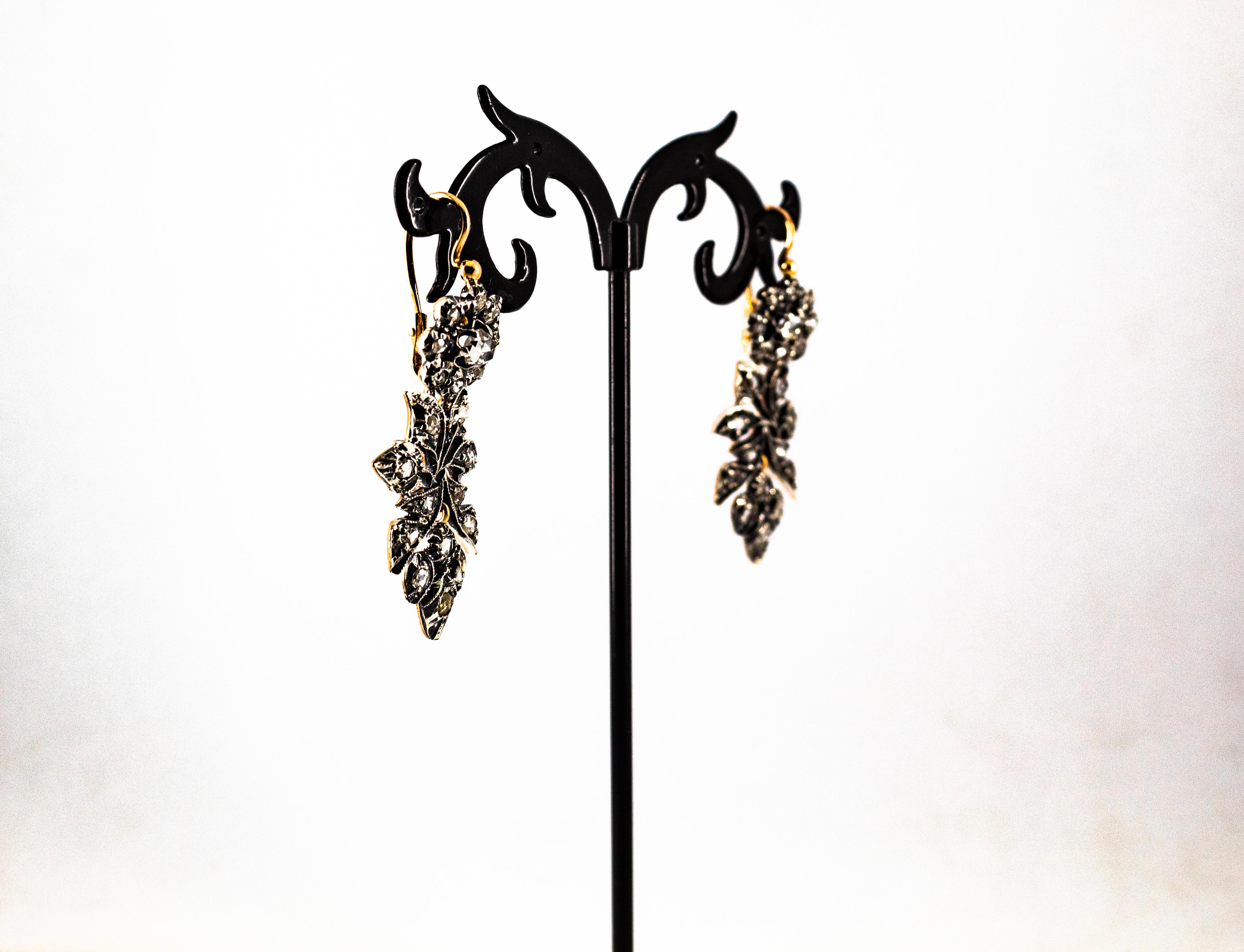 Art Nouveau 2.00 Carat White Rose Cut Diamonds Yellow Gold Lever-Back Earrings For Sale 8