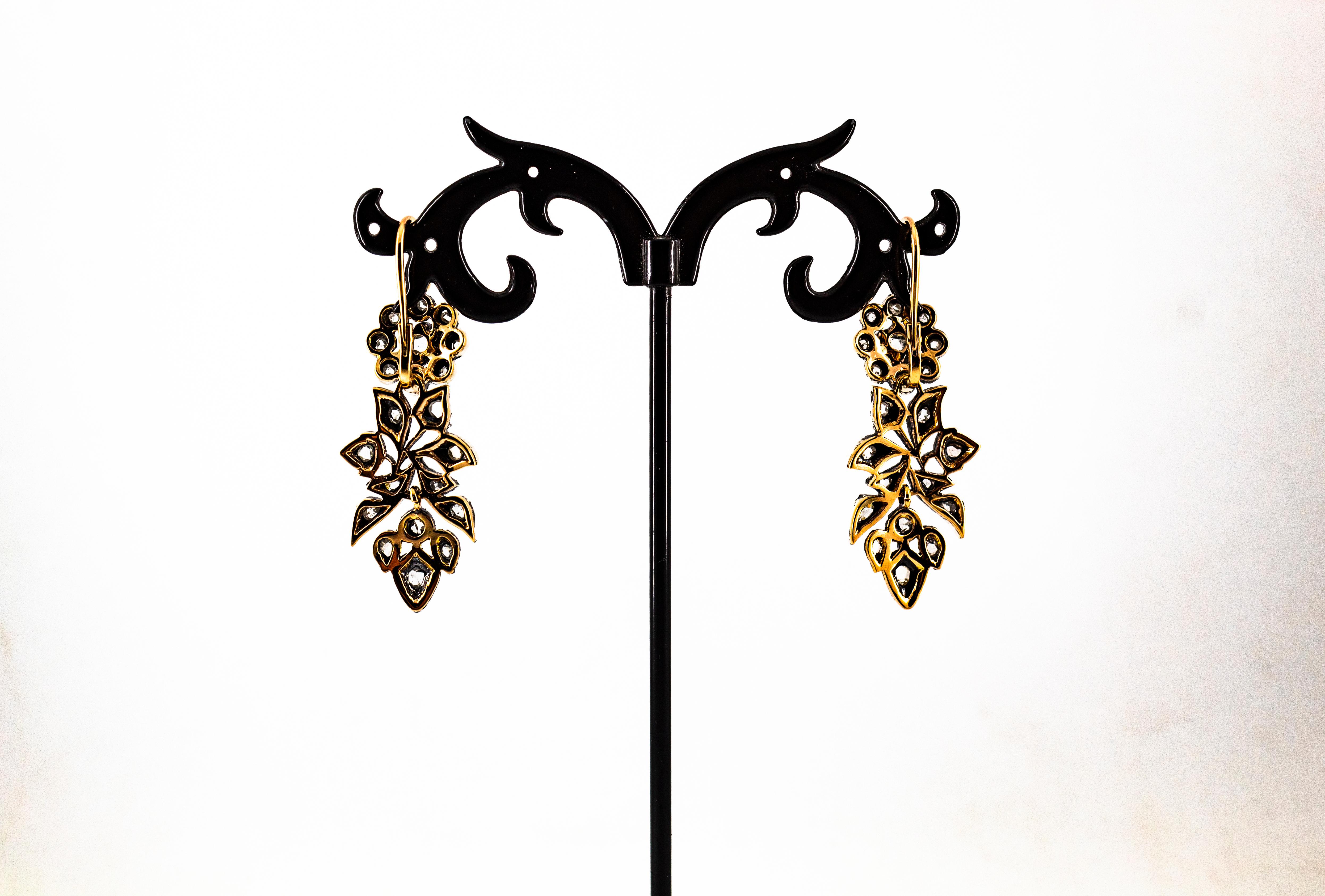 Boucles d'oreilles à levier Art Nouveau en or jaune avec diamants blancs taille rose de 2,00 carats en vente 7