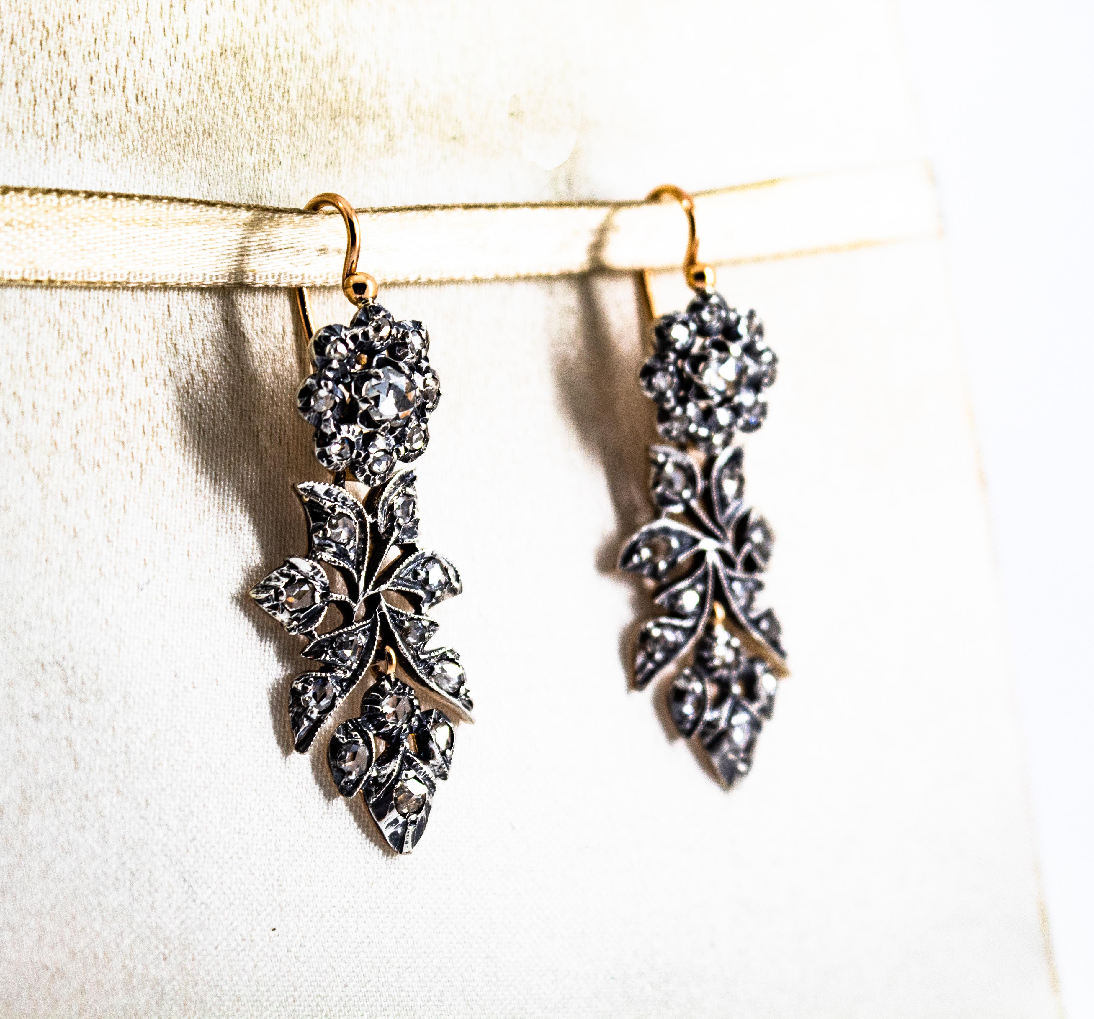 Boucles d'oreilles à levier Art Nouveau en or jaune avec diamants blancs taille rose de 2,00 carats Neuf - En vente à Naples, IT