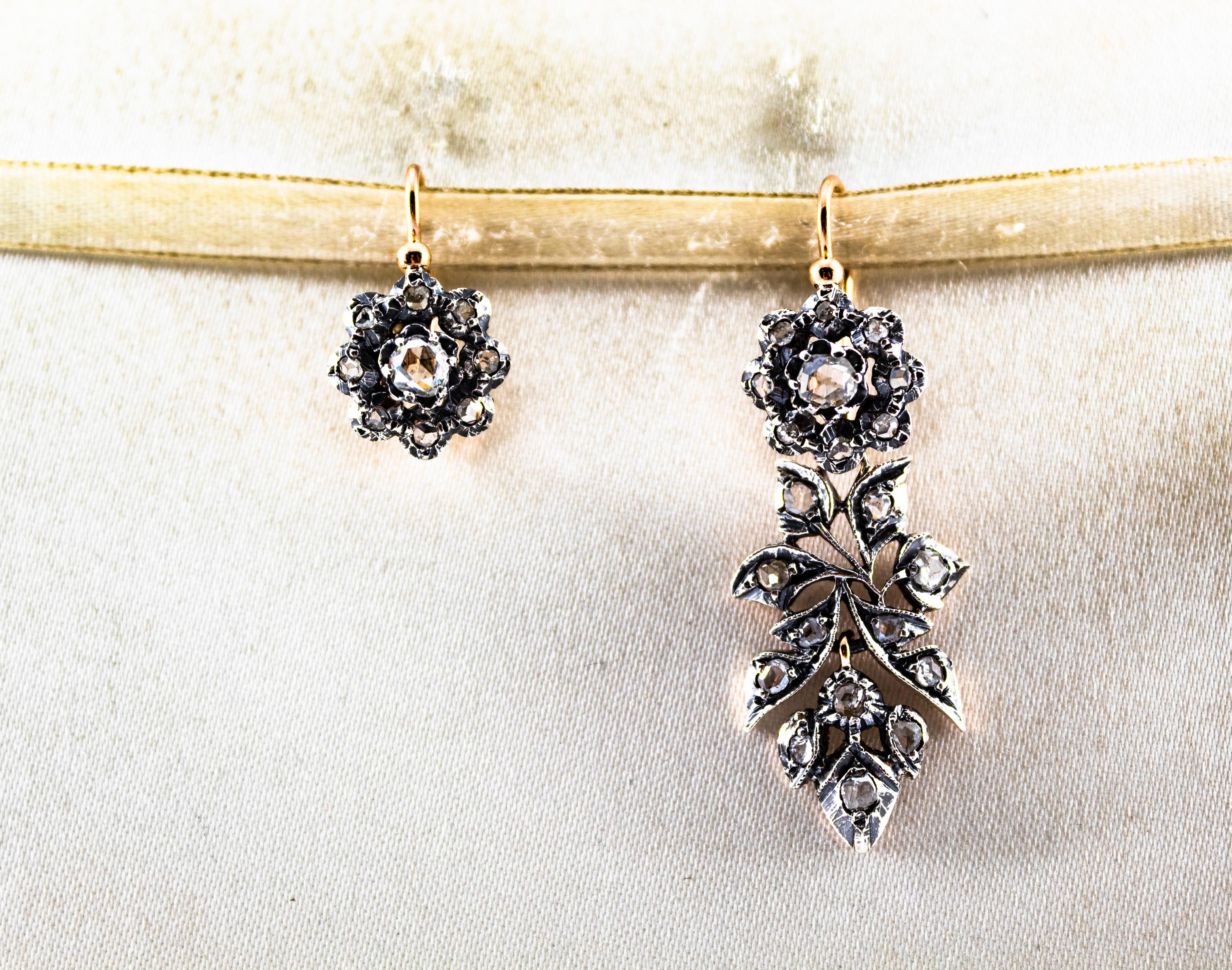 Art Nouveau 2.00 Carat White Rose Cut Diamonds Yellow Gold Lever-Back Earrings For Sale 4