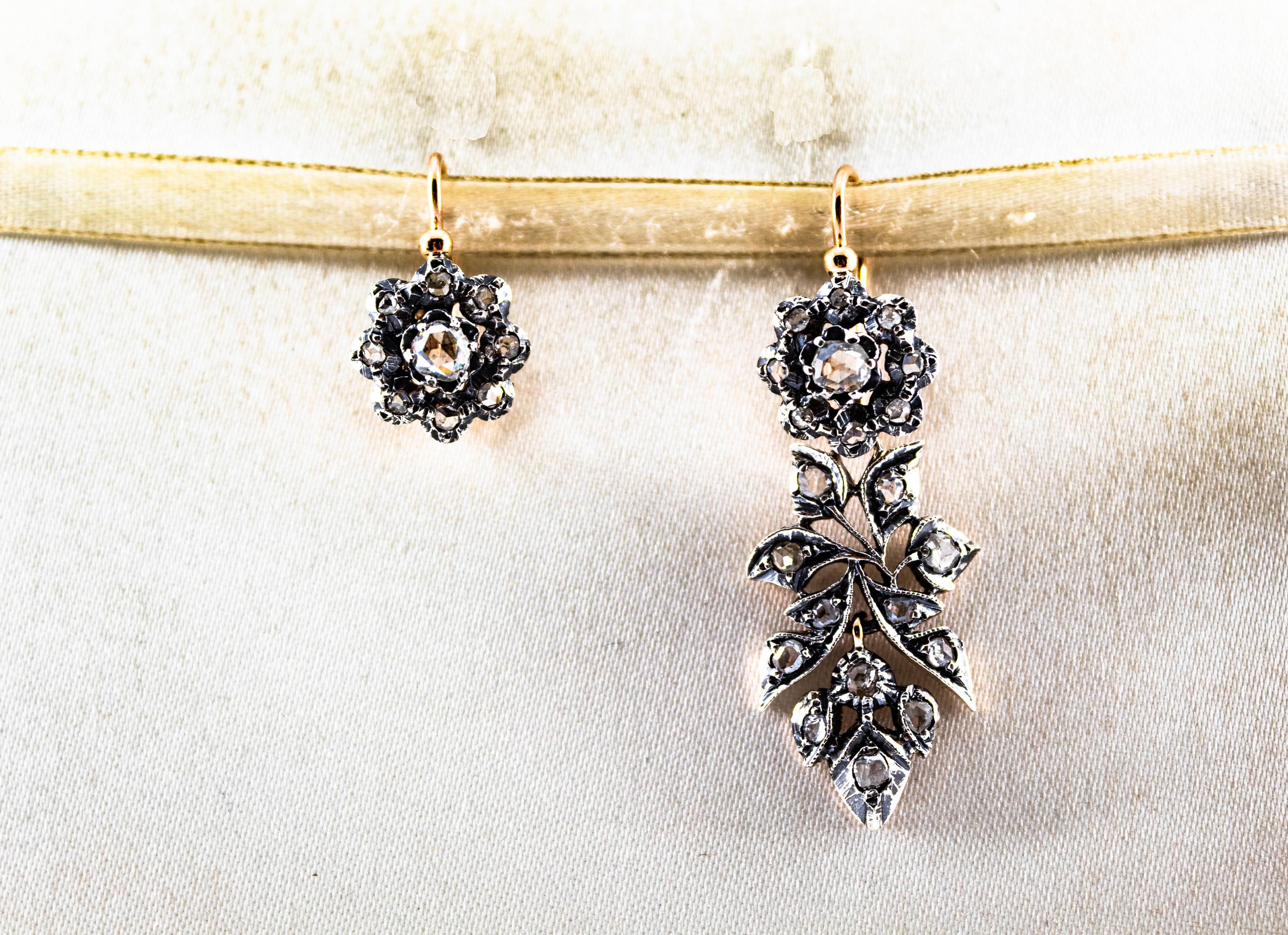 Art Nouveau 2.00 Carat White Rose Cut Diamonds Yellow Gold Lever-Back Earrings For Sale 5