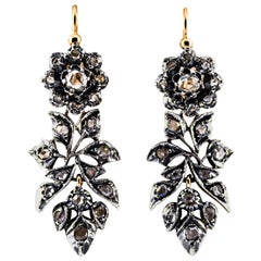 Boucles d'oreilles à levier Art Nouveau en or jaune avec diamants blancs taille rose de 2,00 carats