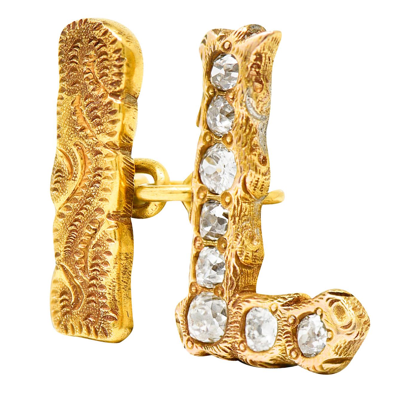 Art Nouveau 2.00 Carats Diamond 14 Karat Gold Men's Cufflinks In Excellent Condition In Philadelphia, PA