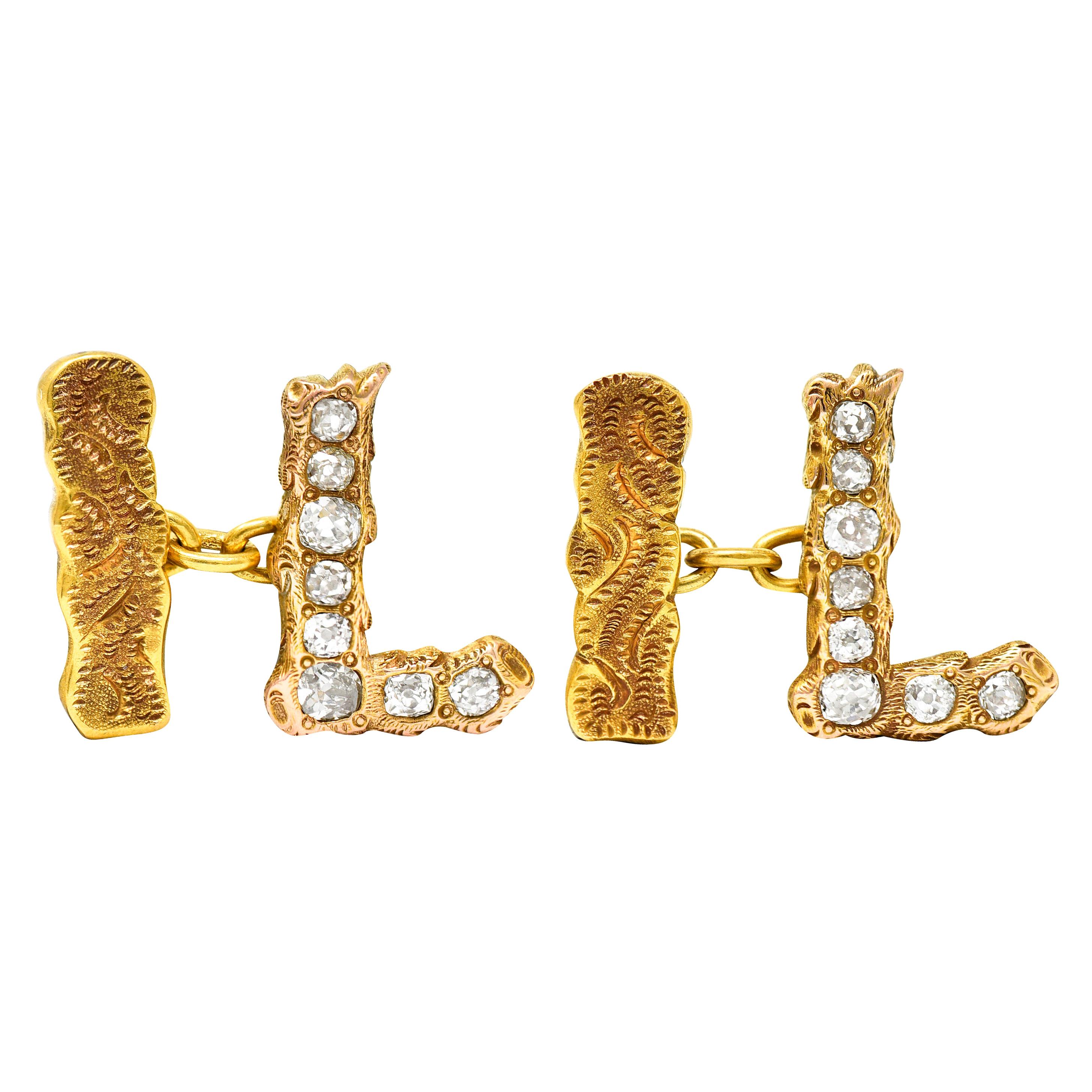 Art Nouveau 2.00 Carats Diamond 14 Karat Gold Men's Cufflinks