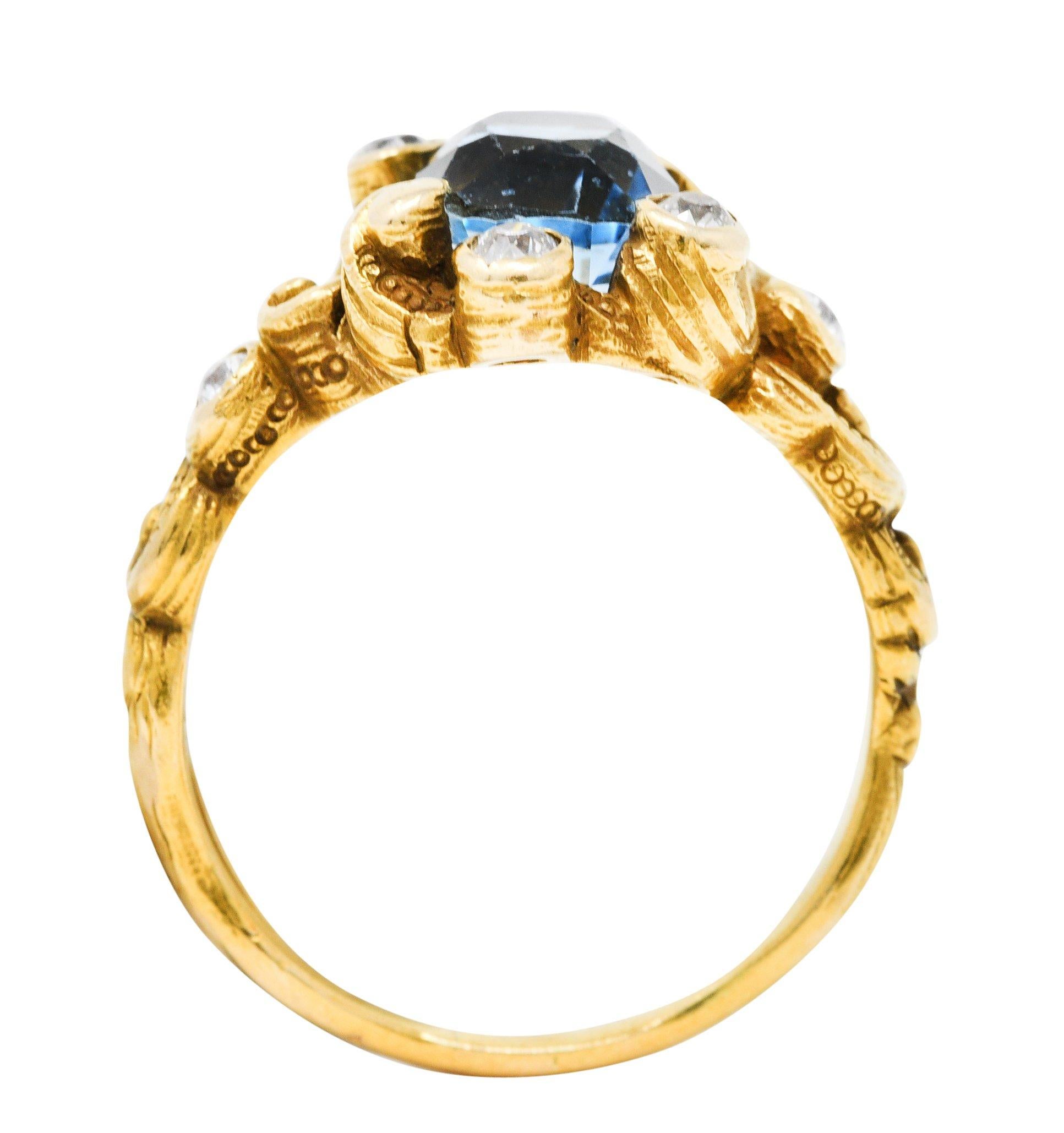 Art Nouveau 2.00 CTW Aquamarine Diamond 14 Karat Gold Whiplash Ring 2