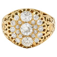 Art Nouveau 2.09 Carats Diamond 14 Karat Yellow Gold Floral Unisex Cluster Ring