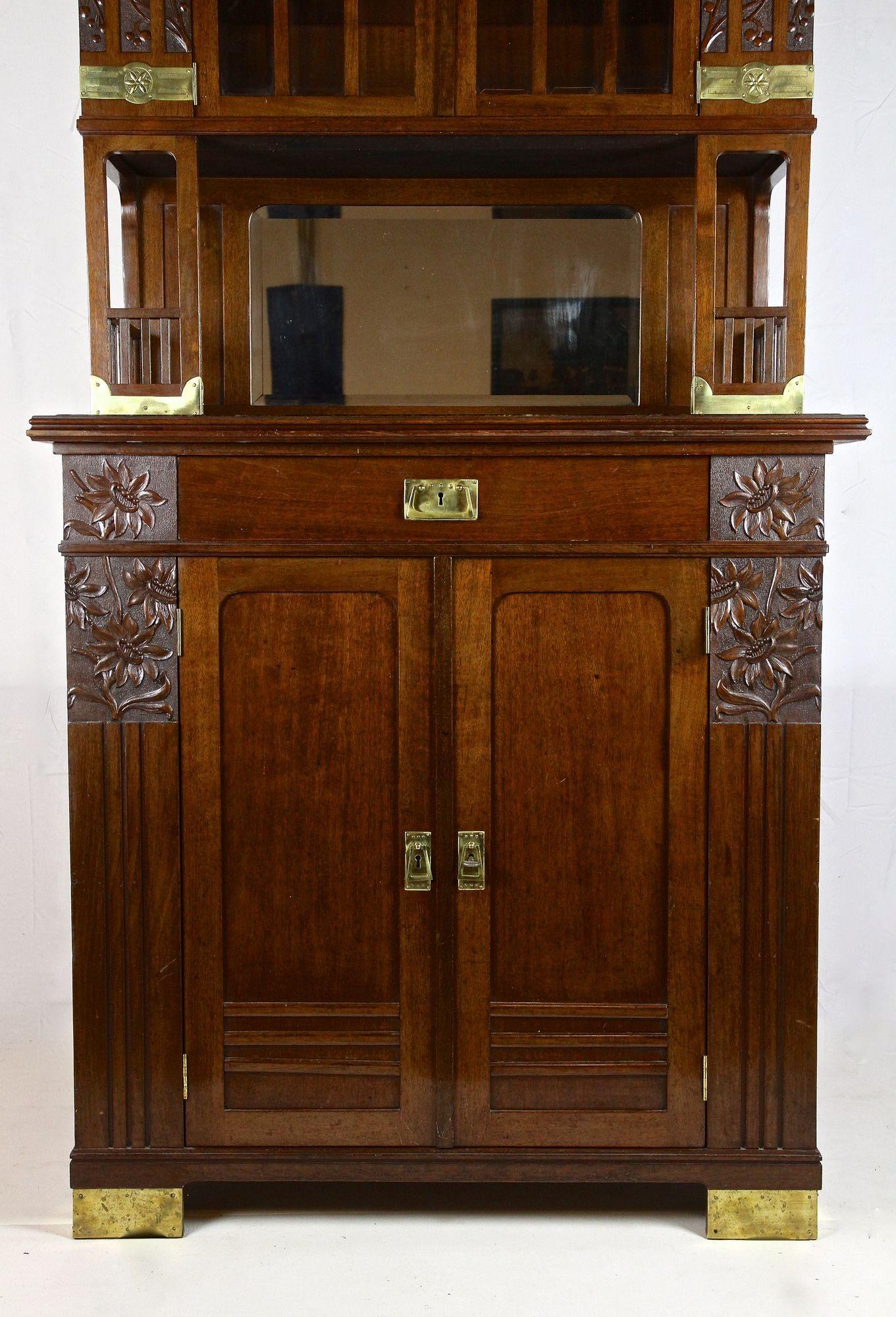 Brass Art Nouveau 20th Century Mahogany Buffet/ Cabinet/ Credenza, Austria ca. 1910