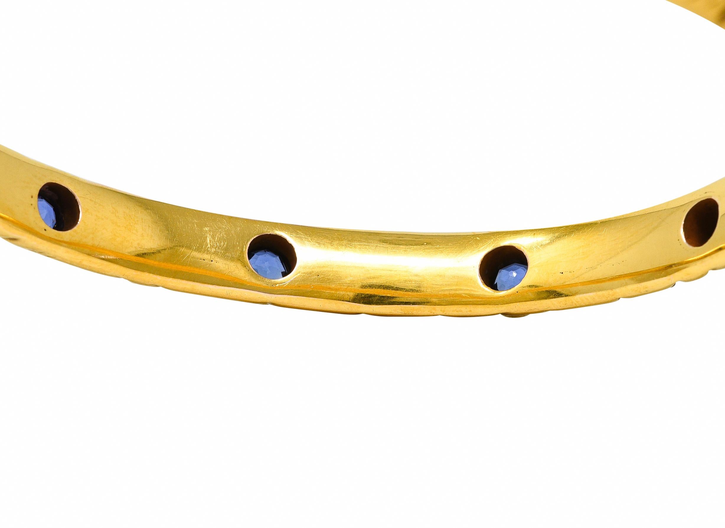 Jugendstil-Armreif mit Blumenschnörkeln, 2,10 Karat Saphir 14 Karat Gelbgold 1